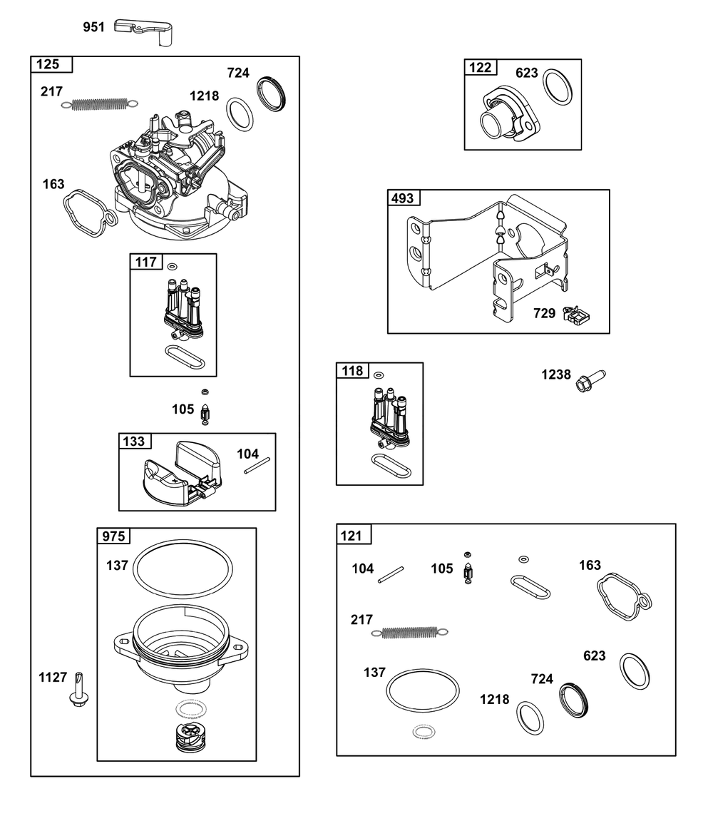 Carburetor Group Diagram and Parts List for 125P05-0072-H5  Briggs and Stratton Engine
